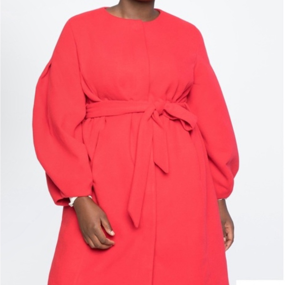 Eloquii Midi Puff Sleeve Belted Car Coat